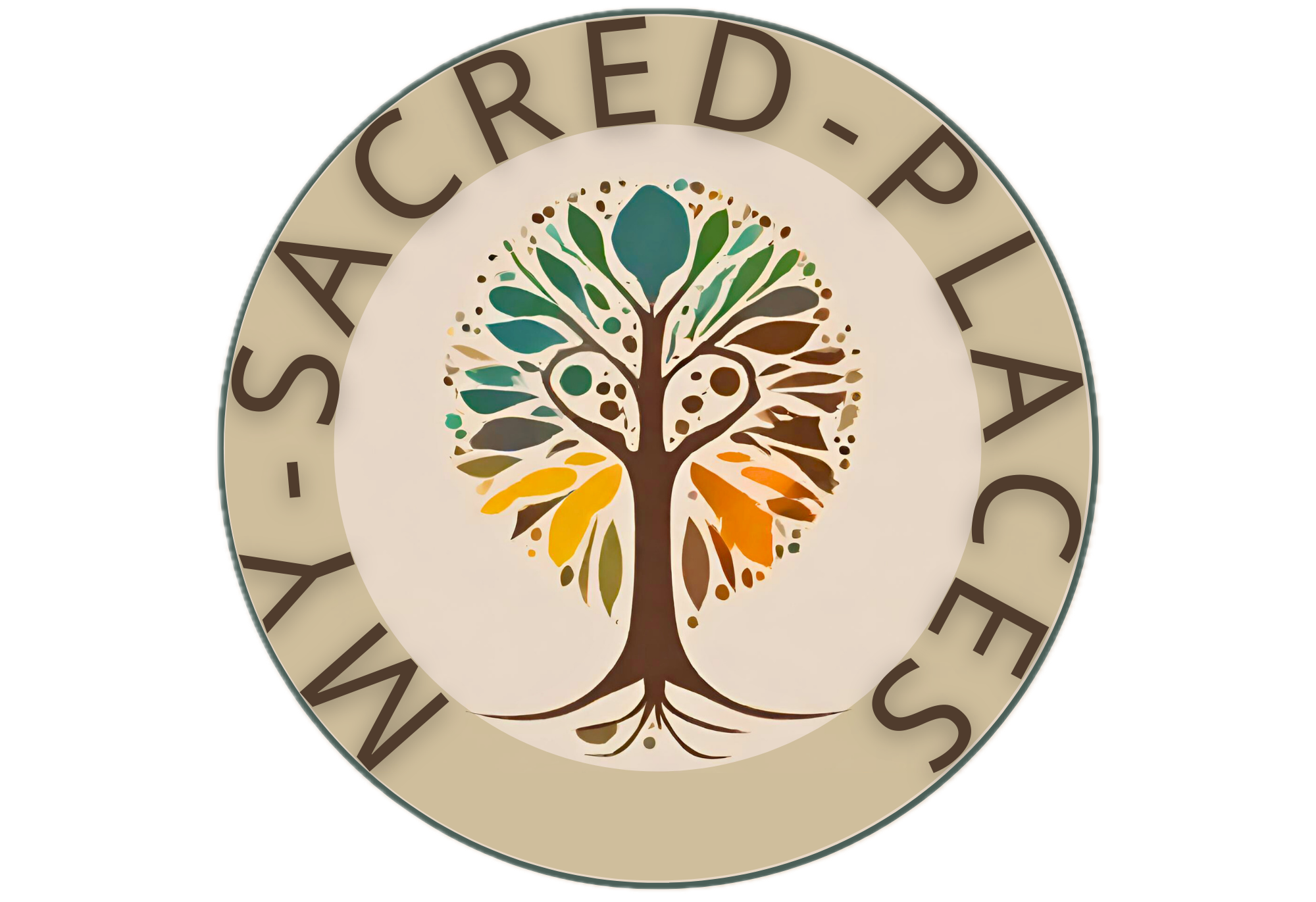 My Sacred Places Logo is a tree of any species with a heart in the middle in earthy colors